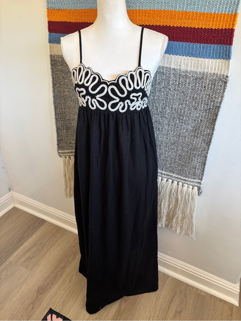 Universal Thread Black Maxi Dress with White Embroidered Bodice